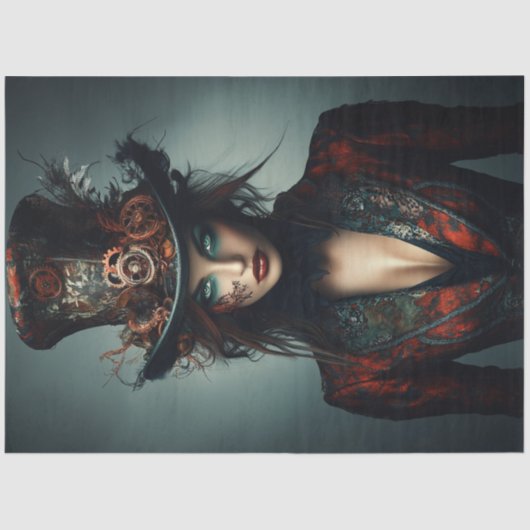 Decoupage Steampunk Victoriaans Mooie Vrouw Tissuepapier (Voorkant)