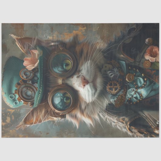 Decoupage Steampunk Victoriaans thema Cat Tissuepapier (Voorkant)