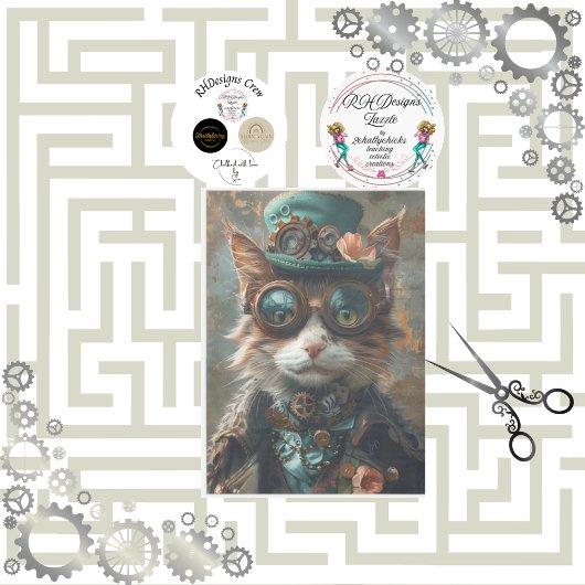 Decoupage Steampunk Victoriaans thema Cat Tissuepapier