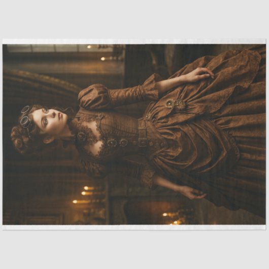 Decoupage Steampunk Victorian Lady in Brown Tissuepapier (Voorkant)