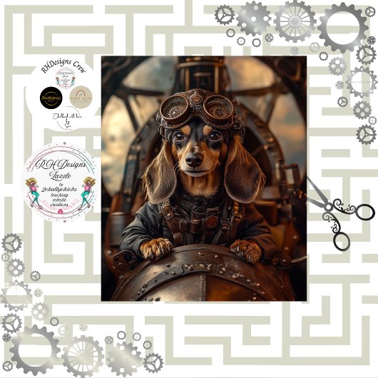 Decoupage Steampunk Vliegende Dachshund Tissuepapier
