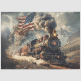 Decoupage  Stoomlocomotief Amerikaanse Vlag Tissuepapier