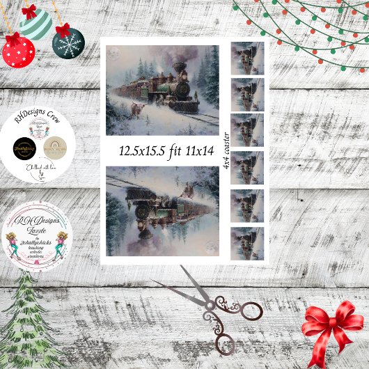 Decoupage Stoomlocomotief Kerst Trein Collage Tissuepapier