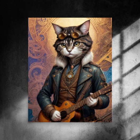 Decoupage - Stoomtech kat met brillen & gitaar - Tissuepapier