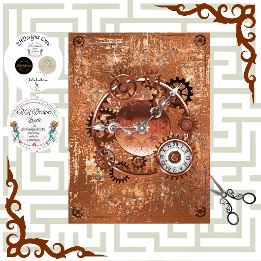 Decoupage Stoomtech Tandwiel Klok Wijzerplaat Tissuepapier
