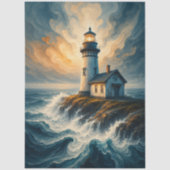 Decoupage Stormachtige Vuurtoren Kust Kunst Tissuepapier (Voorkant)