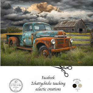 Decoupage Stormy Sky Rusty Blauwgroen Truck Barn S Tissuepapier