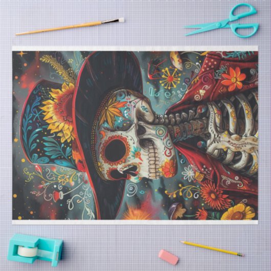 Decoupage Sugar Skulls Levendige gekleurde Mexicaa Tissuepapier (Craft)