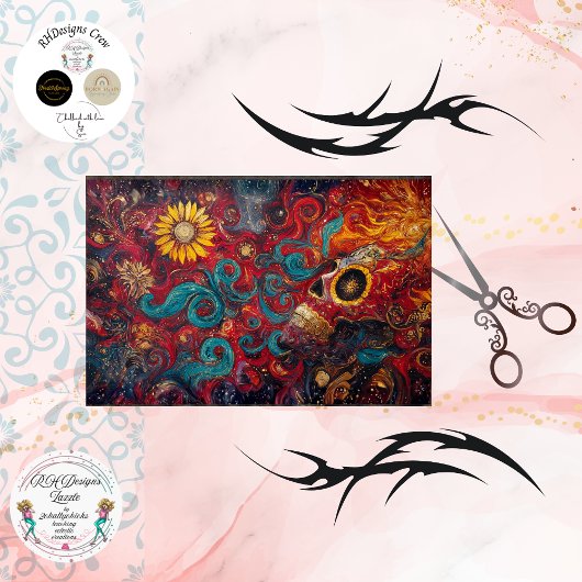 Decoupage Sunflower Gothic Skull Cosmic Art  Tissuepapier