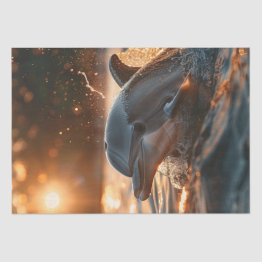 Decoupage Sunset Ocean Dolphin Golden Hues Tissuepapier (Voorkant)