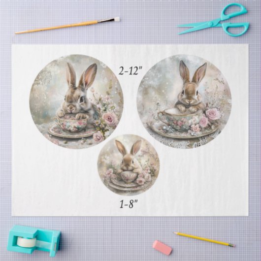 Decoupage Teacup Rabbit 12" & 8" Rounds  Tissuepapier (Craft)
