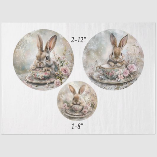 Decoupage Teacup Rabbit 12" & 8" Rounds  Tissuepapier (Voorkant)