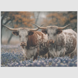 Decoupage Texas Longhorns Veld Blauwe Bloemen Tissuepapier