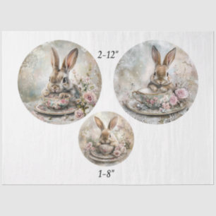 Decoupage Theekop Konijn 12" & 8" Rondjes  Tissuepapier