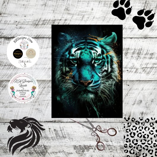 Decoupage Tiger Bold Blauw Groen Blend van Kleur Tissuepapier