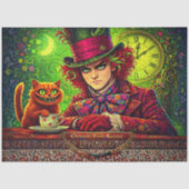 Decoupage Tijdwaarnemer Grinnende Kat Thee Partij Tissuepapier (Voorkant)