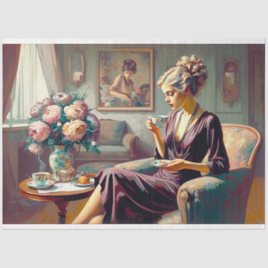 Decoupage Tissue Paper Art Deco Lady Tissuepapier (Voorkant)