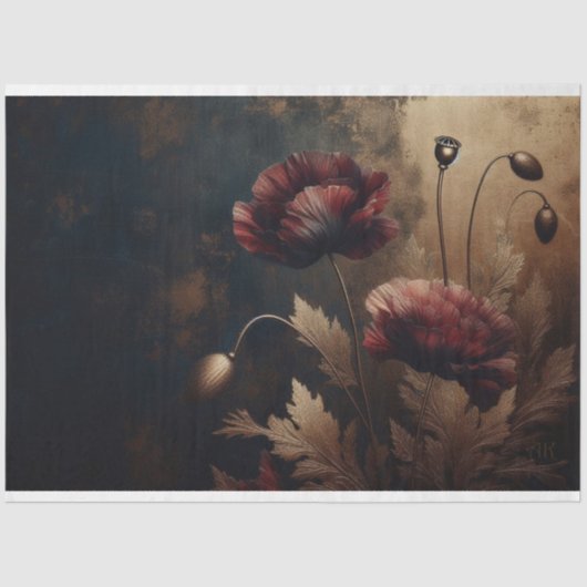 Decoupage Tissue Paper Crimson Goud Klaproos Bloem Tissuepapier (Voorkant)