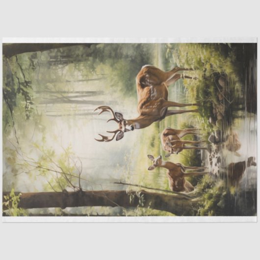 Decoupage Tissue Paper Herten met baby in de bosse Tissuepapier (Voorkant)