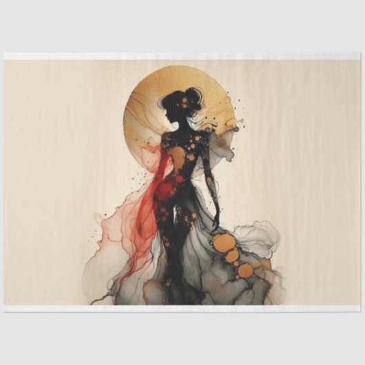 Decoupage Tissue Paper Lady figuur Rood Zwart Goud Tissuepapier (Voorkant)