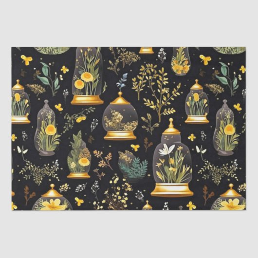 Decoupage Tissue Paper Terrarium Cloches op zwart Tissuepapier (Voorkant)