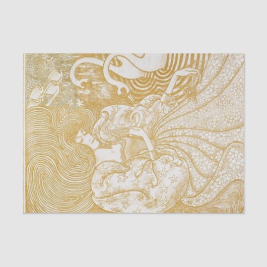 Decoupage Tissue Paper Woman Swan Art Gold Yellow Tissuepapier (Voorkant)