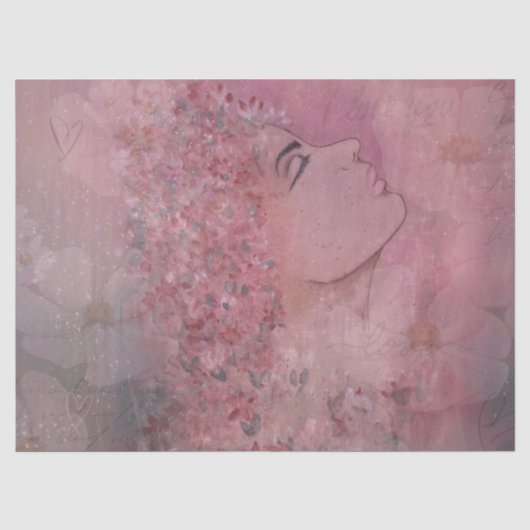 Decoupage Tissue Papier Vrouw met Bloemen Haar Roz (Voorkant)