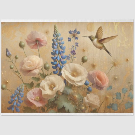 Decoupage tissuepapier Bloemen Humming Vogelontwer (Voorkant)