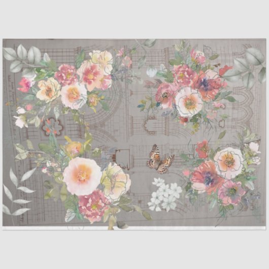 Decoupage tissuepapier gothic bloemontwerp (Voorkant)