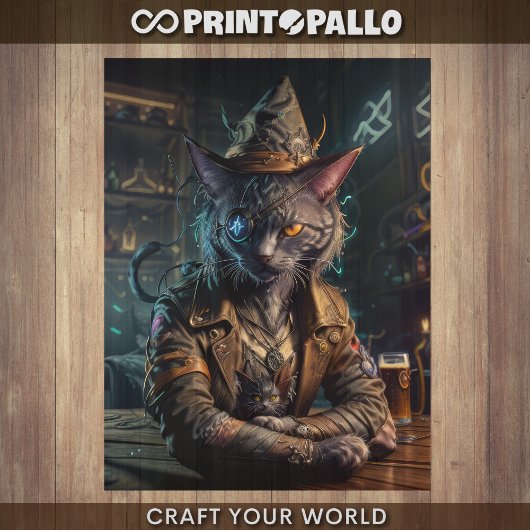 Decoupage - Tovenaar kat in steampunk kledij - Tissuepapier