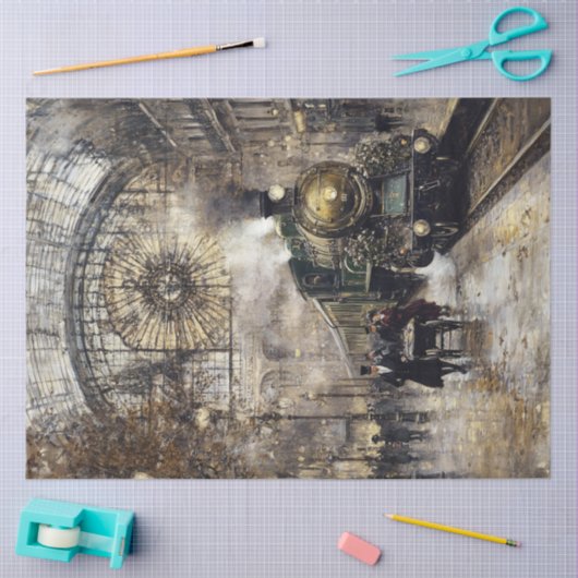 Decoupage  treinstation Parijs Frankrijk Tissuepapier (Craft)