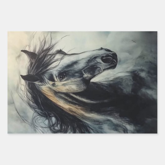 Decoupage Trio Charcoal Rust Horse Art Inpakpapier Vel (Voorkant 2)