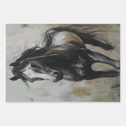 Decoupage Trio Charcoal Rust Horse Art Inpakpapier Vel (Voorkant)