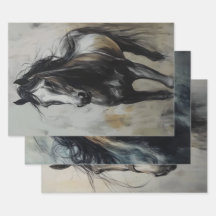 Decoupage Trio Charcoal Rust Horse Art