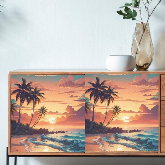 Decoupage Tropical Beach Sunset Tissuepapier