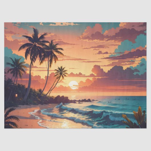 Decoupage Tropical Beach Sunset Tissuepapier (Voorkant)
