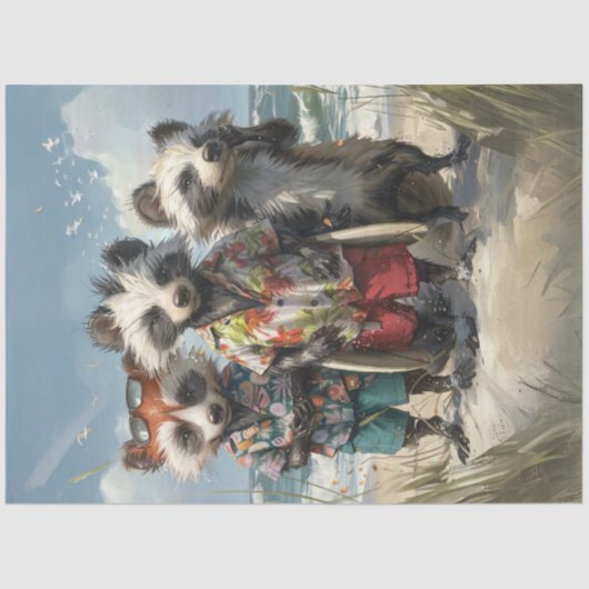 Decoupage Tropical Racoons Surf Squad  Tissuepapier (Voorkant)