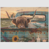 Decoupage  Truck Highland Koe Zonnebloemen Tissuepapier (Voorkant)