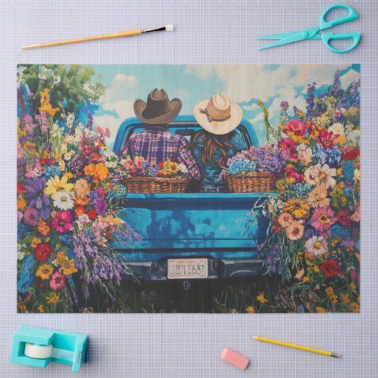 Decoupage  Truck Paar Bloem Boerderij Tissuepapier (Craft)
