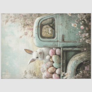 Decoupage  Truck White Rabbit Easter Eggs Tissuepapier