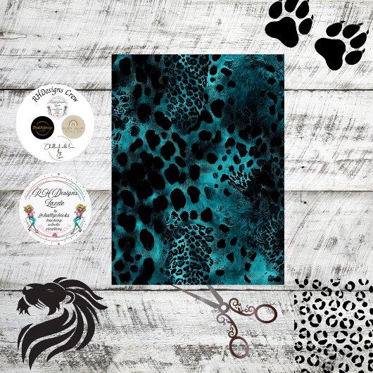 Decoupage Turquoise Black Tiger Skin Tissuepapier