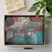 Decoupage Turquoise en rode truck in het veld Tissuepapier (Geschenk)