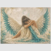 Decoupage Turquoise Gevleugelde Engel Ethische Kun Tissuepapier (Voorkant)