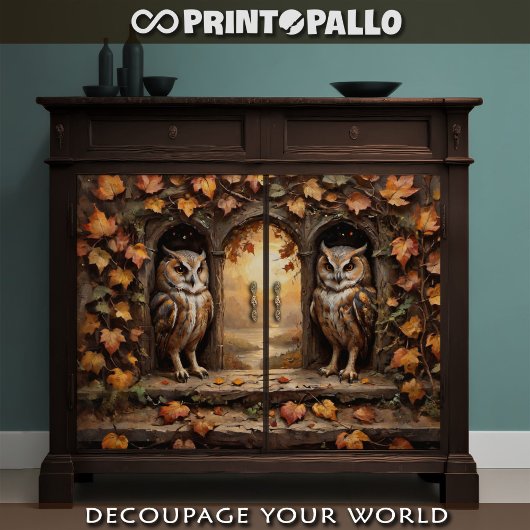 Decoupage - Twee uilen die de herfst tegemoet kijk Poster