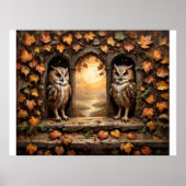 Decoupage - Twee Uilen met uitzicht op de herfst Poster (Voorkant)