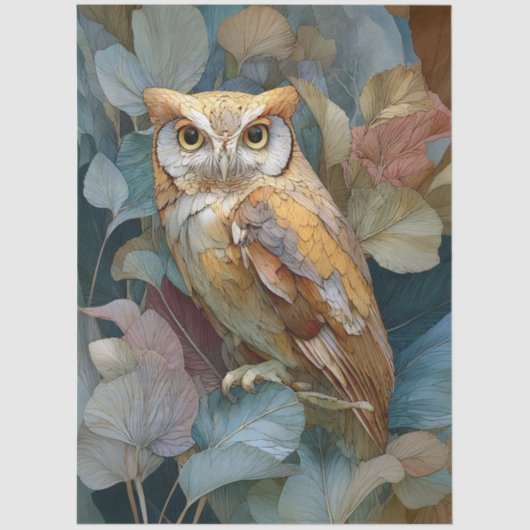 Decoupage Uil met bladeren Art Nouveau Tissuepapier (Voorkant)