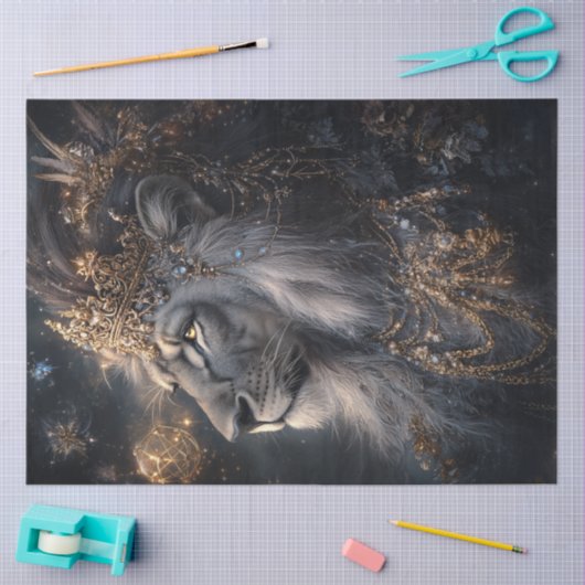 Decoupage Uitgebreide Lion Golden Crown Royalty Tissuepapier (Craft)