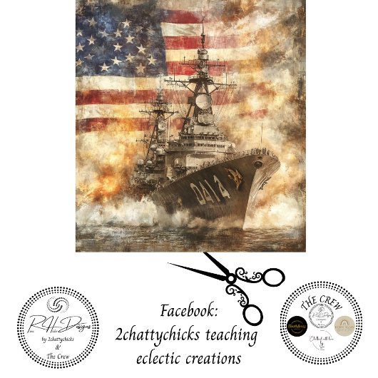 Decoupage USA Oorlogsschip op zee Tissuepapier