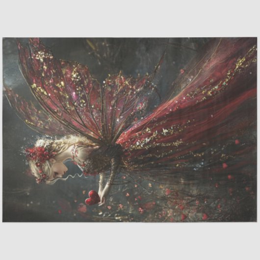 Decoupage Valentijn Blonde Fairy in Rood & Goud Tissuepapier (Voorkant)