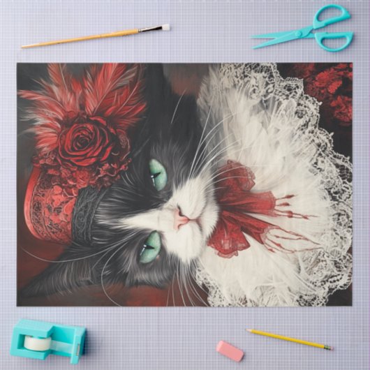 Decoupage  Valentijn Cat Rood Zwart Tissuepapier (Craft)